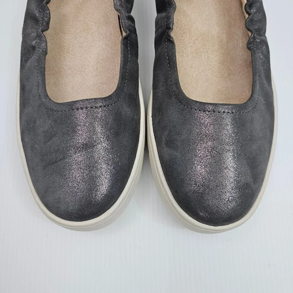 Vionic Uptown Ballet Flat Sneaker Womens 8.5 Metallic Silver Leather Slip On